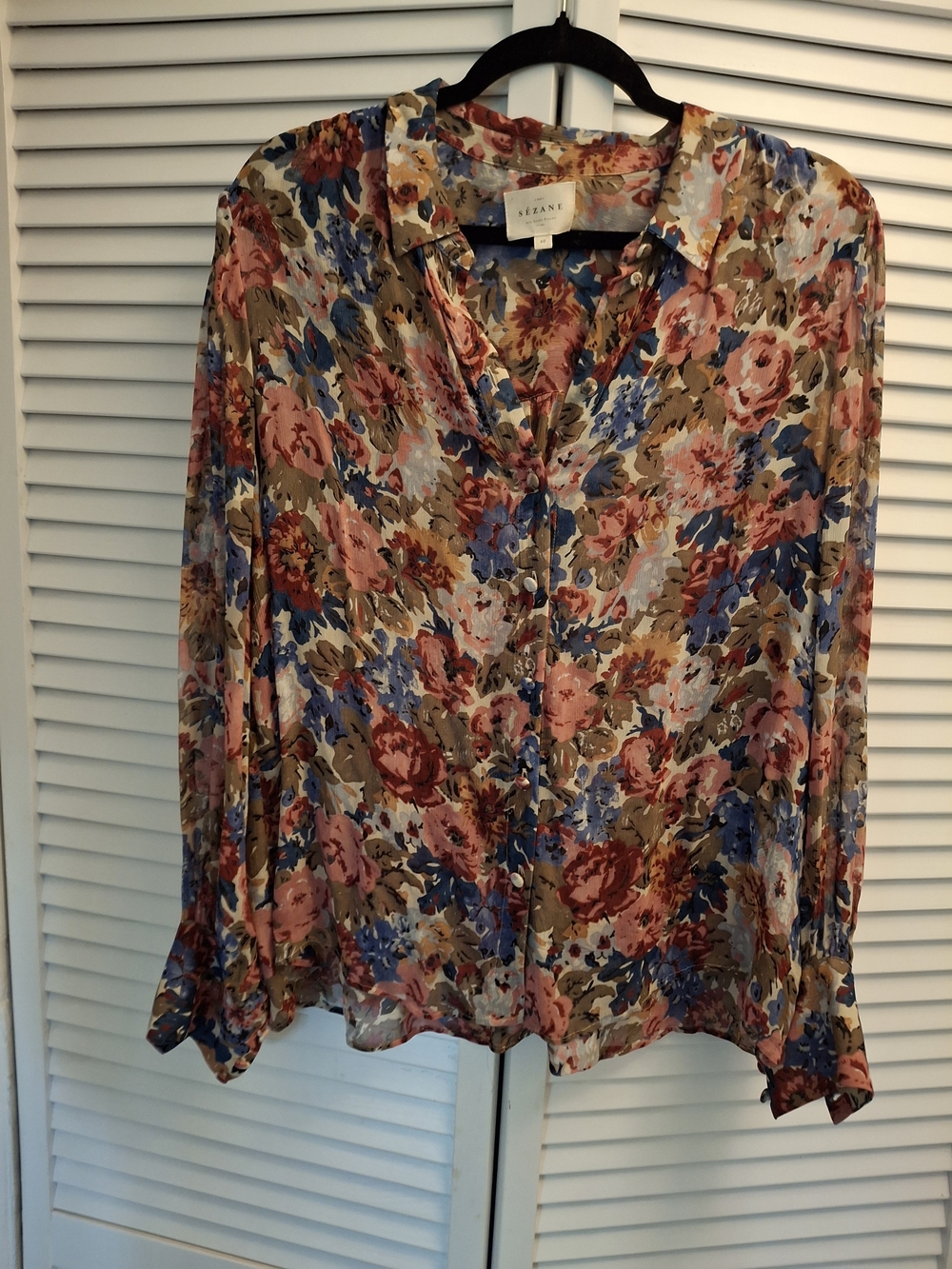 Sezane Claudio  Floral Button-Up Blouse in October Roses Print Sz 8